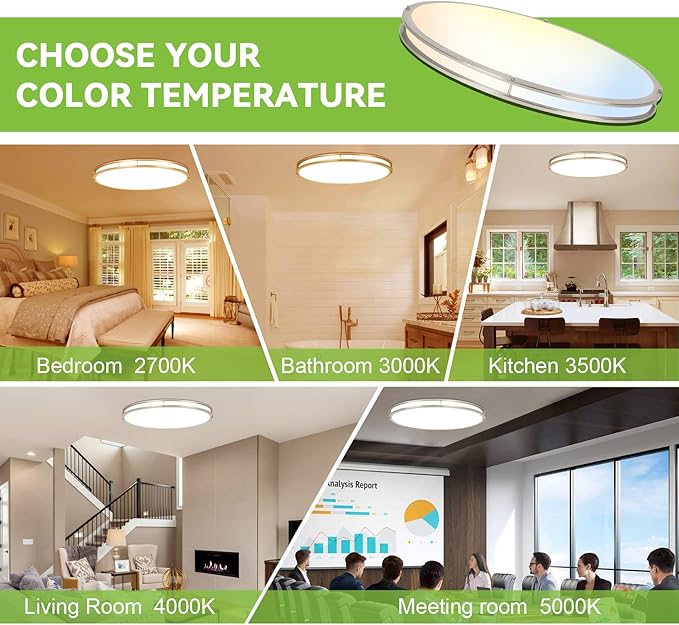 hykolity 32 Inch Oval LED Ceiling Light, 2700K/3000K/3500K/4000K/5000K - Image 2