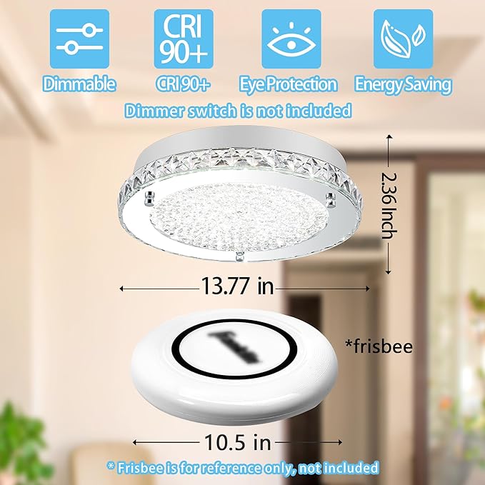 Crystal Flush Mount Ceiling Light Fixture 13.8" Hallway Lighting Fixtures - Image 2