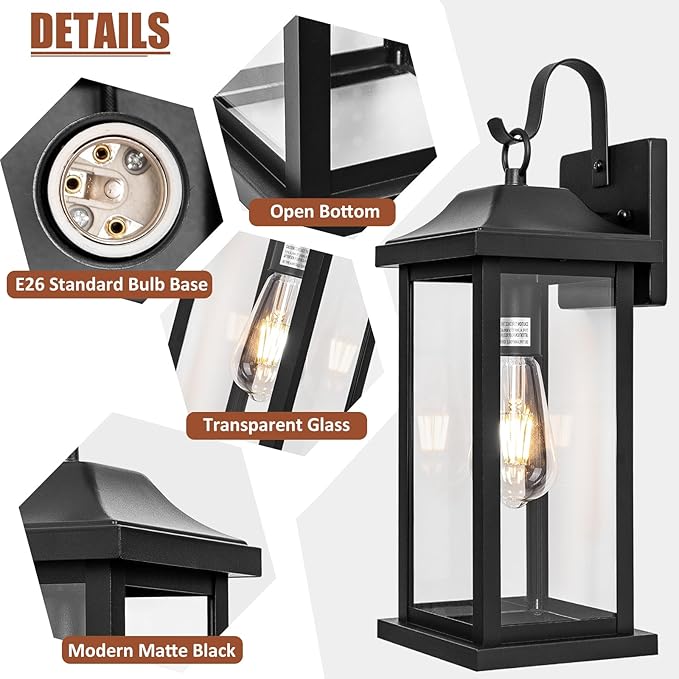 2-Pack Large Outdoor Light Fixtures IP65 Waterproof, Exterior Matte Black - Image 7