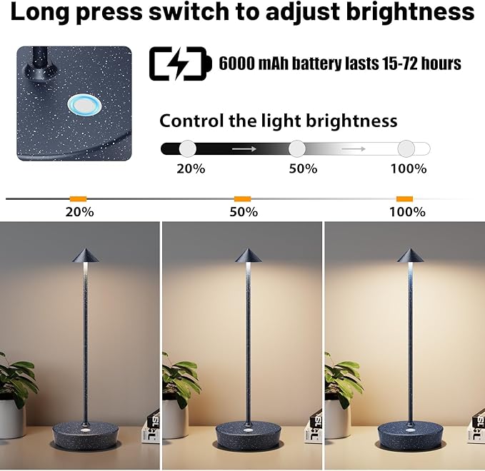 2Pack Rechargeable Cordless Table Lamp, Portable Powered LED Battery 6000mAh - Image 6