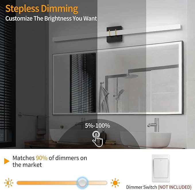 Modern Black and Brass Vanity Light Bar 40 Inch, 30W 5CCT Dimmable Bathroom - Image 5