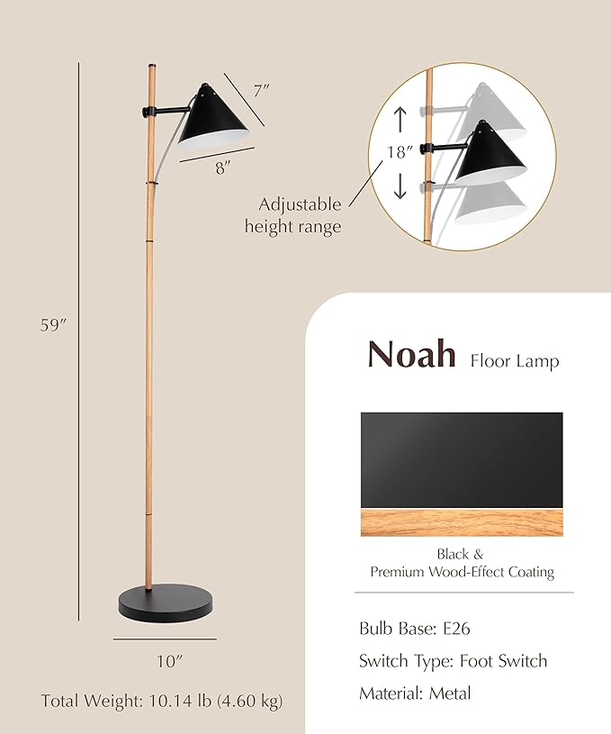 HarvestLand Noah Black Standing Lamp – Adjustable Floor Reading Lamps Over Chair - Image 7