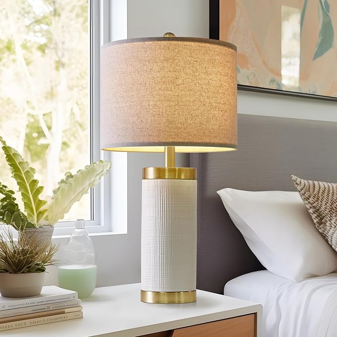 24.5" Modern Ceramic White Bedside Lamp - Image 5