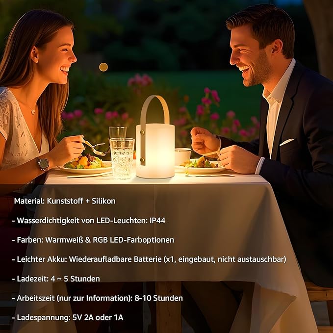 uuffoo LED Lamp Lantern Table Lamp Cordless Shower Lamp IP44 RGB and Warm White - Image 4