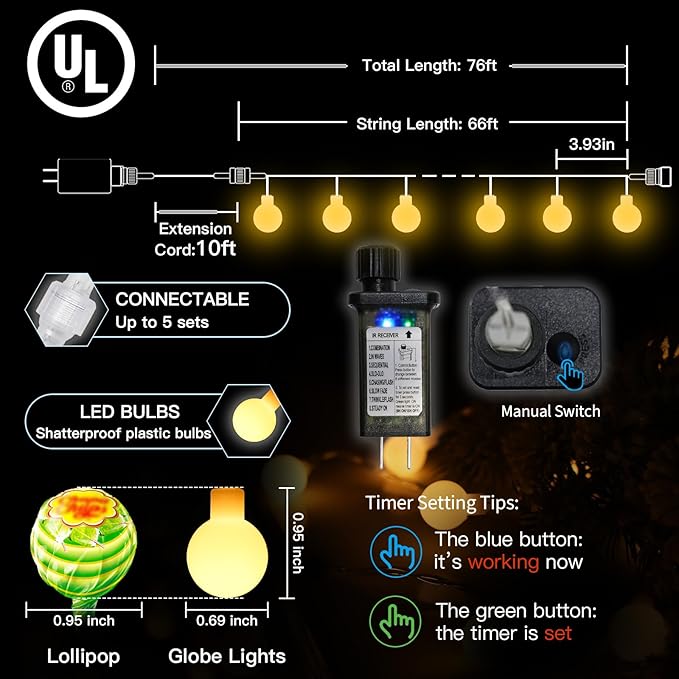 suddus String Lights for Bedroom, 66ft 200 Led Connectable Globe String Lights - Image 4