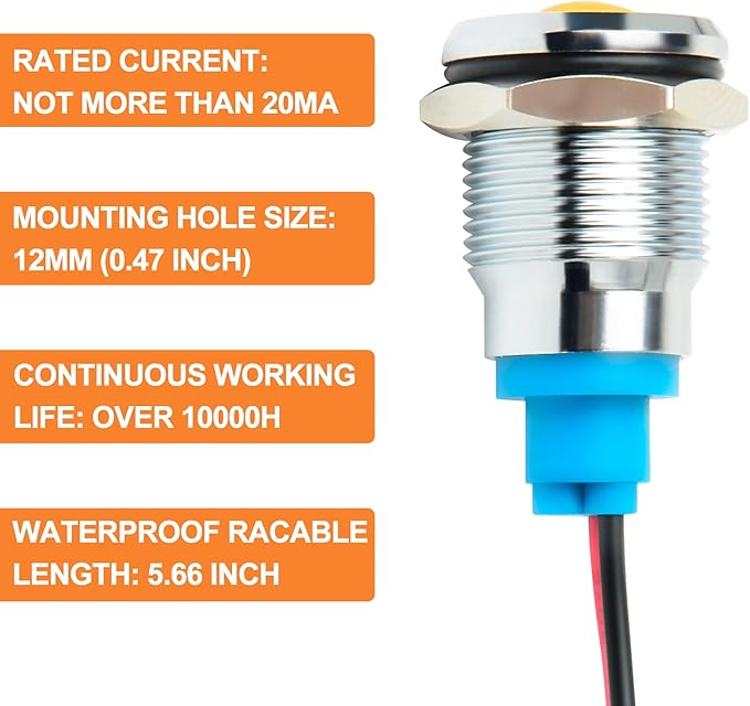 GASHER 110V/24V/12V 20mA Energy Saving Indicator Light Mounting Hole Size 12mm - Image 6