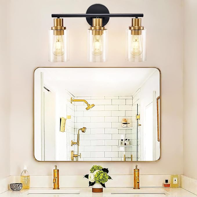 DLLT 3-Light Bathroom Light Fixtures: Black and Gold Modern Vanity Lights - Image 8
