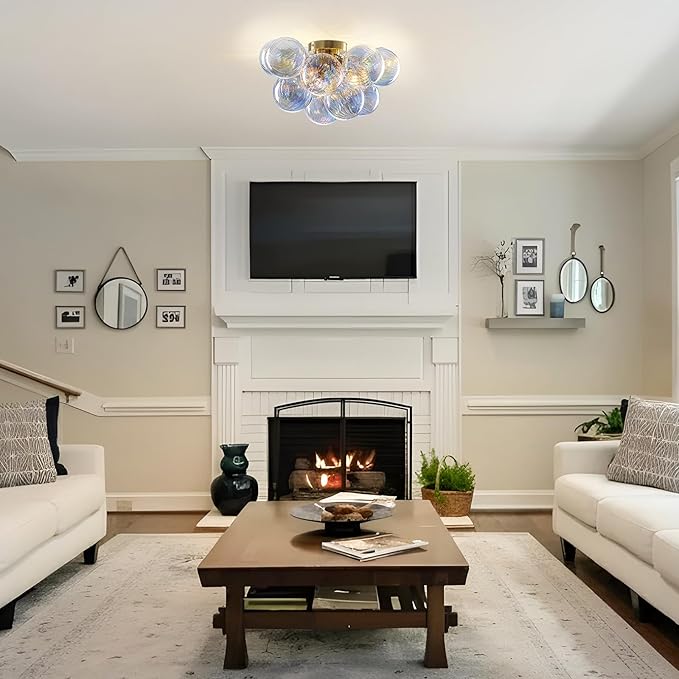 Semi Flush Mount Ceiling Light 18.5"-Glass Bubble Chandelier Lighting Modern - Image 3