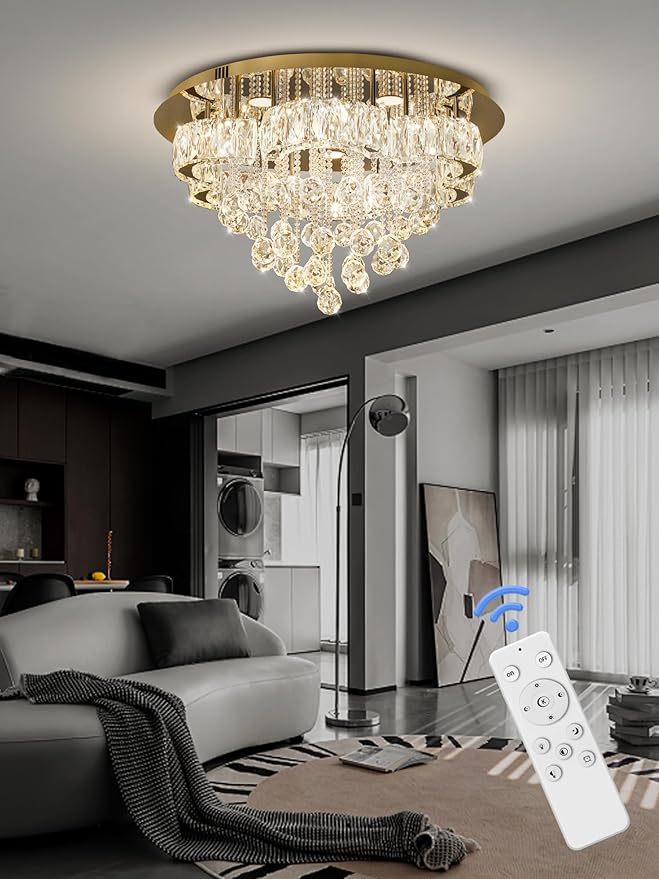 Flashing God W24inches Modern Gold Chandeliers Flush Mount Ceiling Chandeliers - Image 2