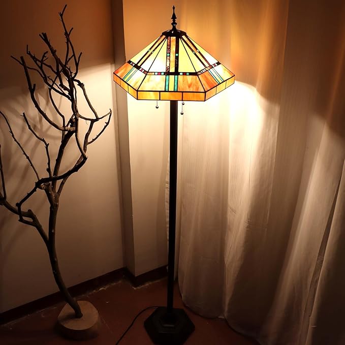 Bieye L12021 Tiffany Style Stained Glass Mission Floor Lamp 63 Inch Tall - Image 2