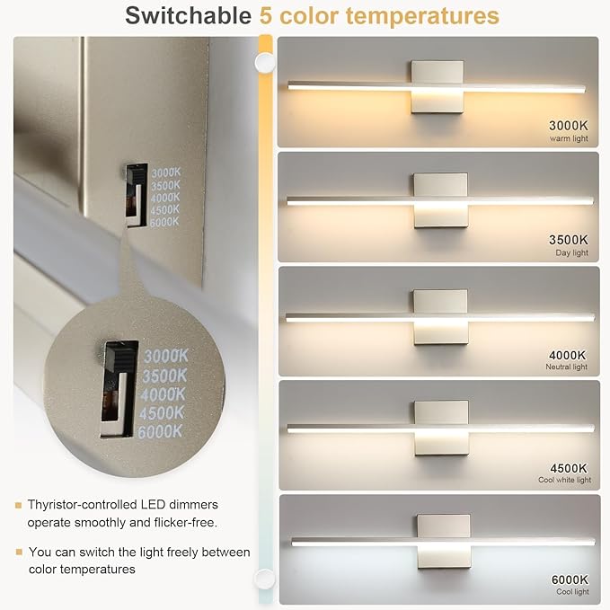 Modern Bathroom Vanity Light 24 Inch, 18W Brushed Nickel Bathroom Light Fixture - Image 4