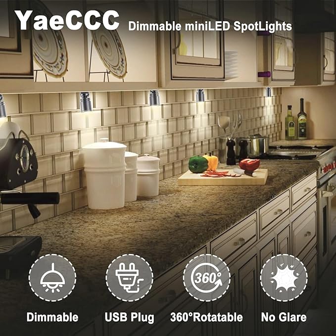 YaeCCC Dimmable LED Mini Spotlight Jewelry Showcase Display Lights Black Shell - Image 6