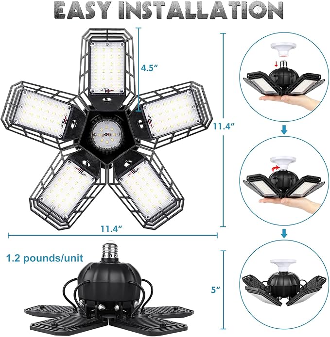 LED Garage Lights 2 Pack, Ceiling LED Shop Light 160W 16000LM 6500K Screw in - Image 5