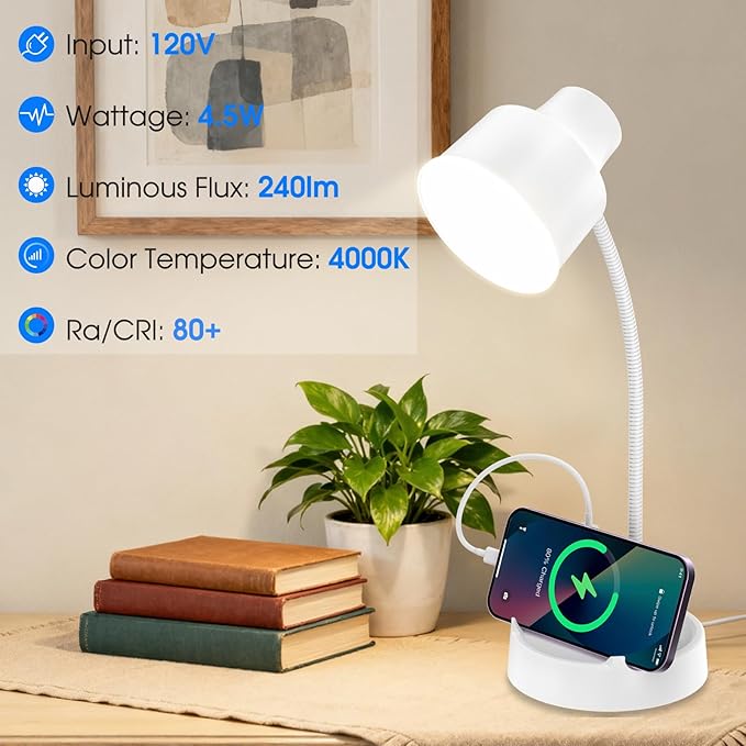 Energetic LED Desk Lamp with Phone Holder, Table Lamp with AC Outlet, - Image 5