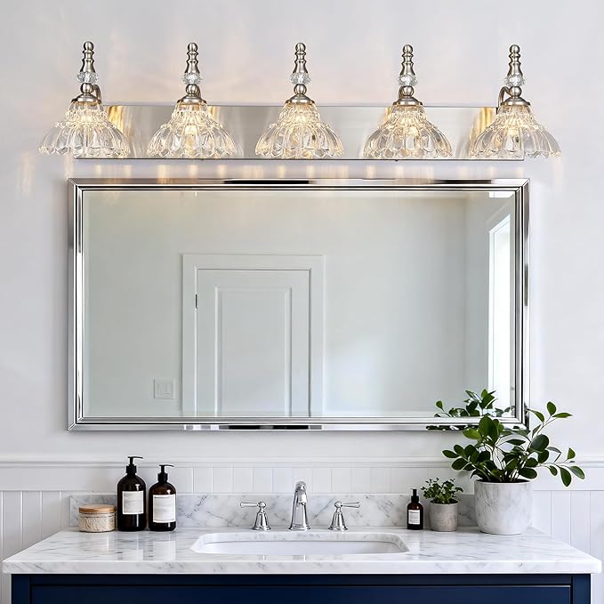 Vintage Bathroom Vanity Light, 5-Light Brushed Nickel Vanity Lighting Fixture - Image 7