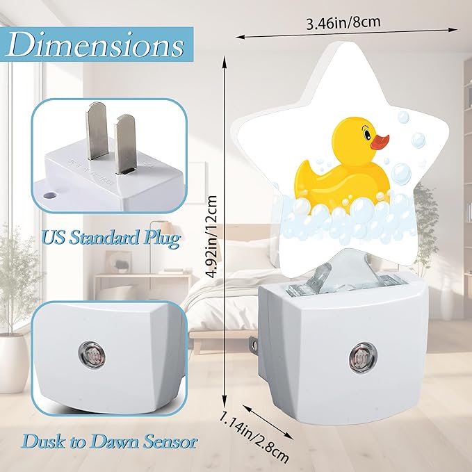 Yellow Rubber Duck Night Light, Plug Into Wall Decor Nightlights - Image 2