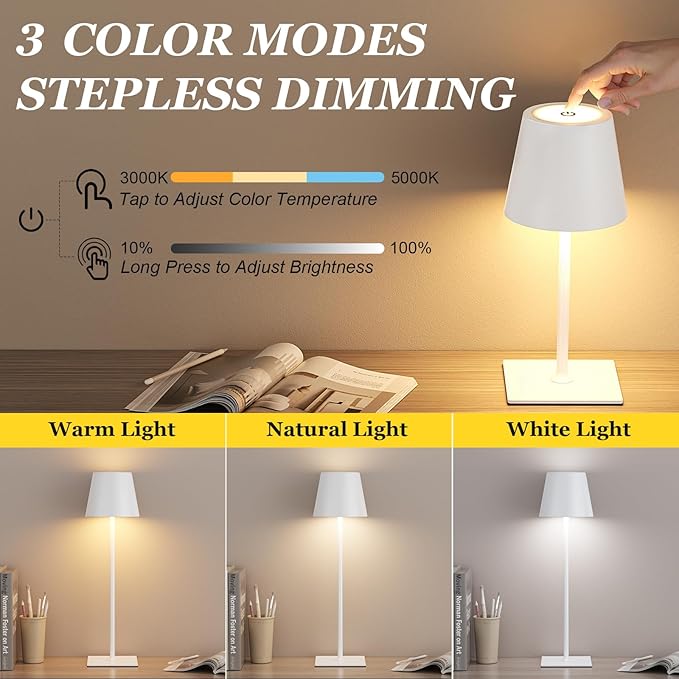 Kakanuo White Gold Cordless Rechargeable Table Lamp 5000mAh Battery Operated - Image 2