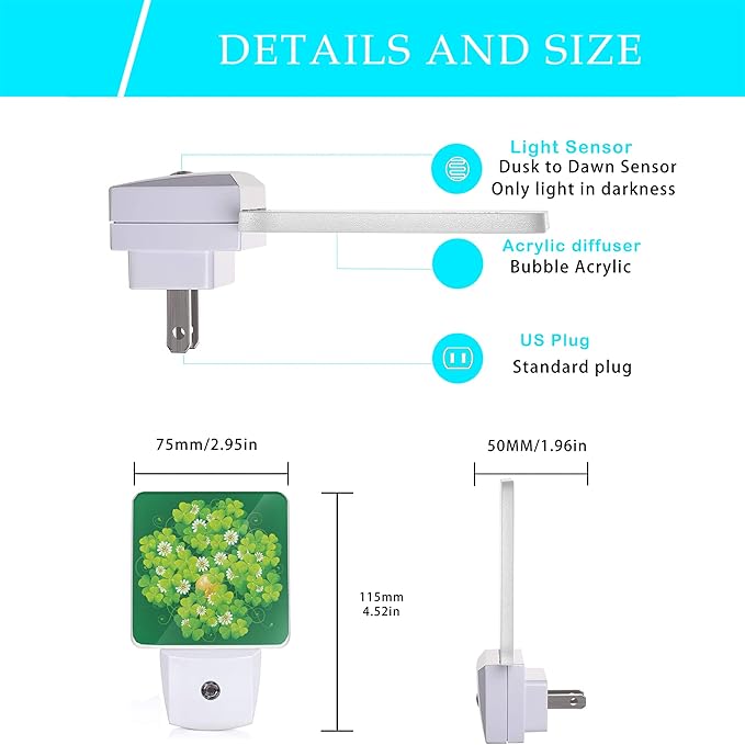 St Patrick's Day Night Light, Happy Green Clover Night Lights Plug into Wall - Image 2