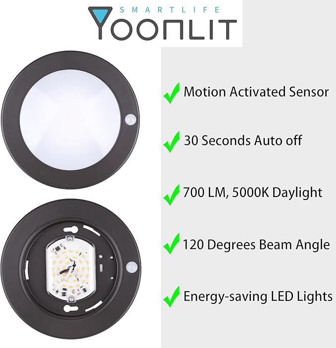 YoonLIT Flush Mount PIR Motion Sensor LED Ceiling Light, 6.2 Inch 10.5W 700 - Image 2