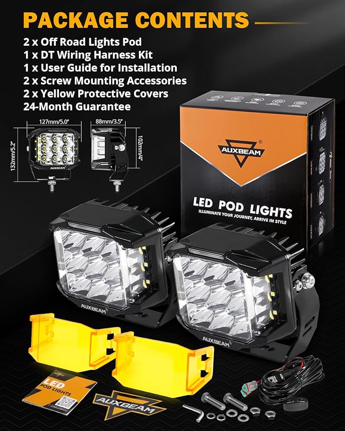 Auxbeam 5 Inch LED Pod Offroad Lights, 168W Super Bright Cube Pods Spot Flood - Image 9