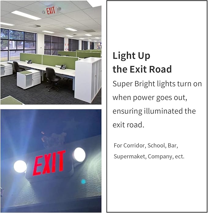 AKT LIGHTING Emergency Exit Light, Adjustable Two LED Head Exit Sign Light - Image 8