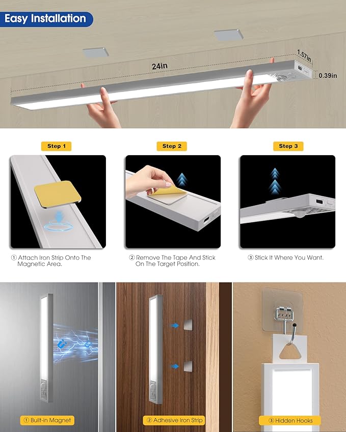 24 Inch Under Cabinet Lighting, Motion Sensor LED Lights of Battery Operated - Image 7
