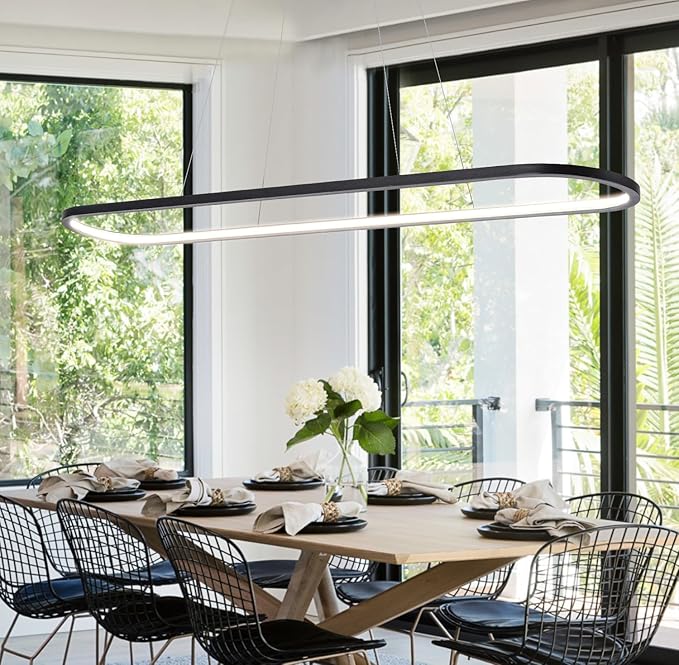 MADEM Modern LED Chandelier, 39.4'' Black Linear Light Pool Table Pendant Light by MADEM