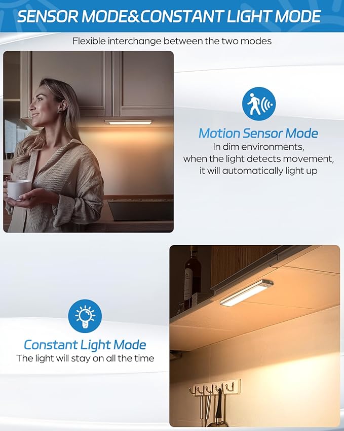 HIBOITEC Led Under Cabinet Lighting Motion Sensor Under Counter Light - Image 5