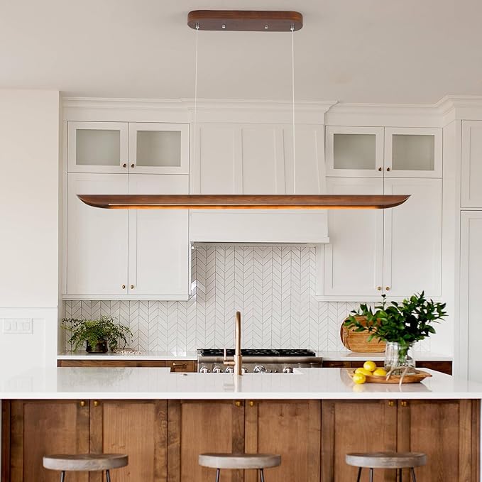 47" Wood Linear Pendant Light Modern Dimmable Kitchen Island Lighting - Image 3