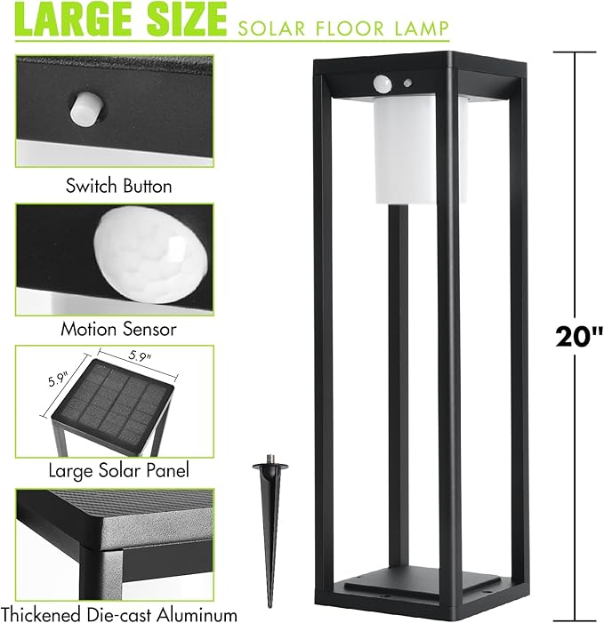 Solar Pathway Lights Outdoor, Aluminum Waterproof Floor Lamp, 3 Lighting Modes - Image 7