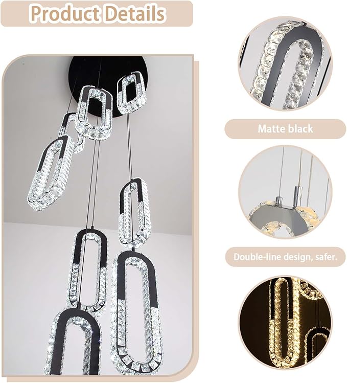 Modern Led Black Chandelier Adjustable 8 Rings Crystal Chandelier - Image 3