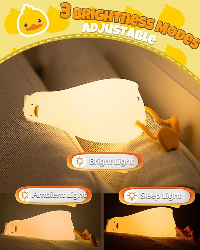 Cute Duck Night Light, Animal Lamp, Food Grade Silicone, Rechargeable, 3 Level - Image 3