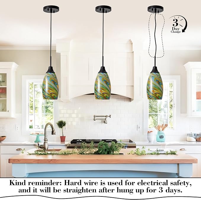 Mini Glass Pendant Light 4.72" Oval Pendant Lights 3-Pack Handblown Colorful - Image 9