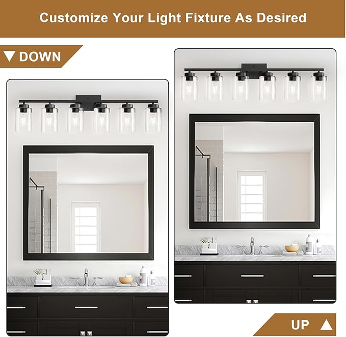 IZORRO Black Bathroom Vanity Light, 6-Light Vanity Lighting fixtures Over Mirror - Image 2
