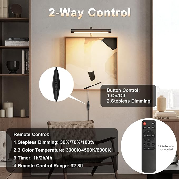 4W Picture Light Plug in, Dimmable Wall Light - Image 3