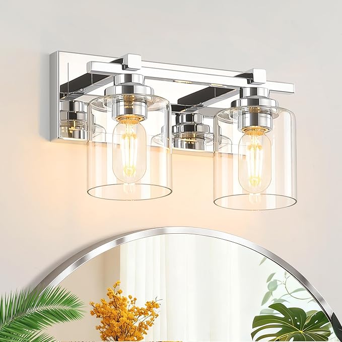 2 Light Modern Bathroom Light Fixtures Over Mirror, Chrome Vanity Lights by BRKNIT