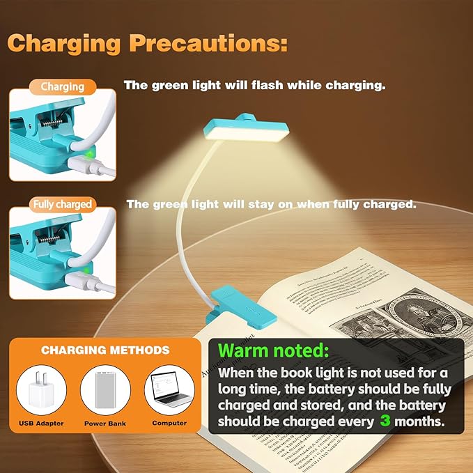 VAVOFO Rechargeable Book Light Rotatable：24 LEDs Reading Light, 3-Color & - Image 8