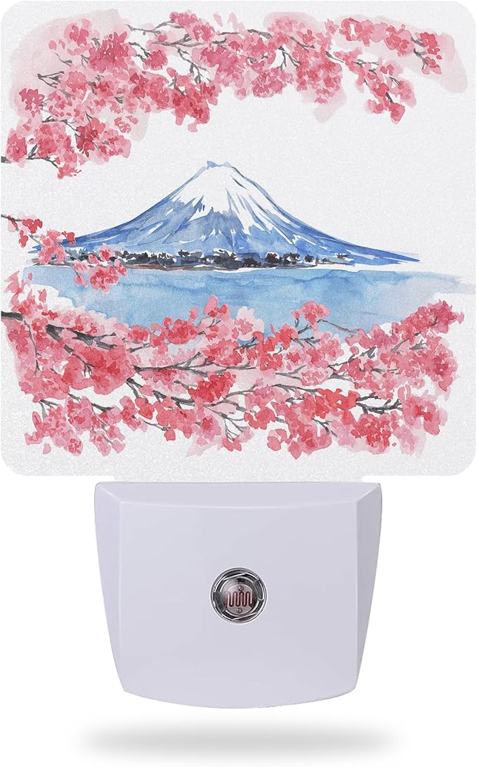 Cherry Blossoms Night Light, Mountain Fuji Plug-in Wall Led Night Lights Decor by AOWULA