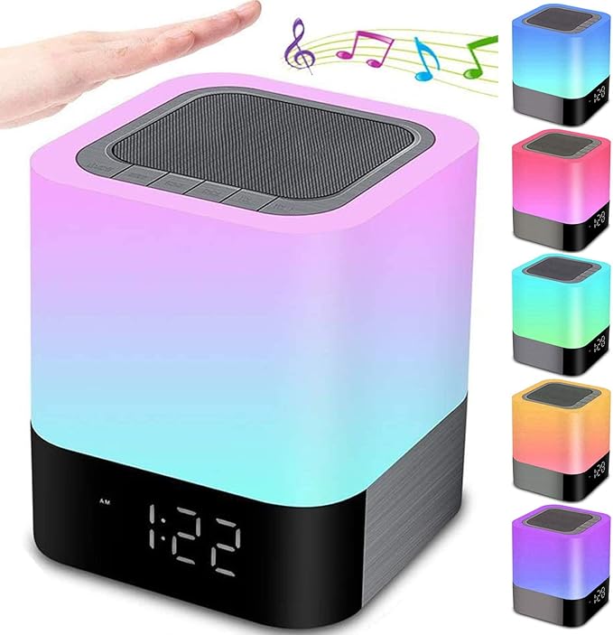Night Lights Bluetooth Speaker, Alarm Clock Bluetooth Speakers Touch Sensor - Image 2