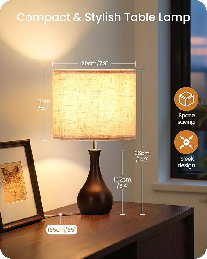 Small Table Lamp, 14.2" Cute Little Desk Lamp, Wood Bedside Lamp - Image 7