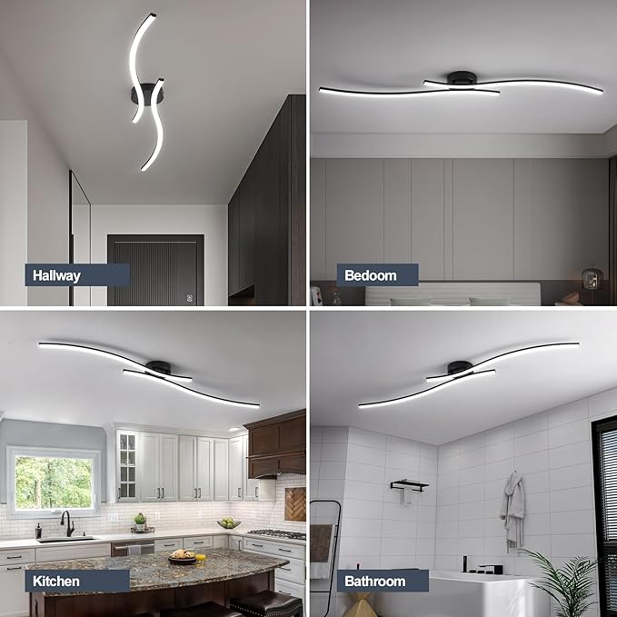 47.24inch Linear Ceiling Light Black Modern LED Ceiling Light Fixture 6000K - Image 9