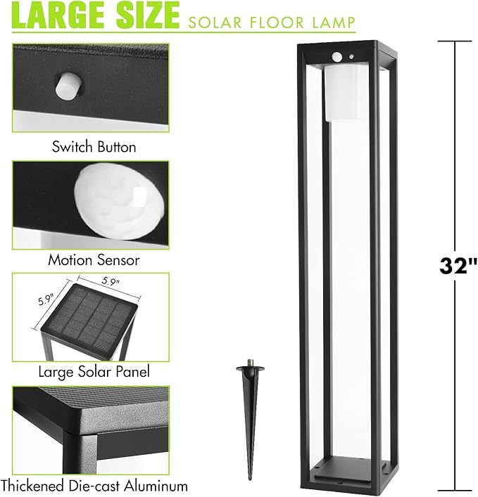 Solar Motion Pathway Lights Outdoor, Aluminum Waterproof Floor Lamp, 3 Lighting - Image 5
