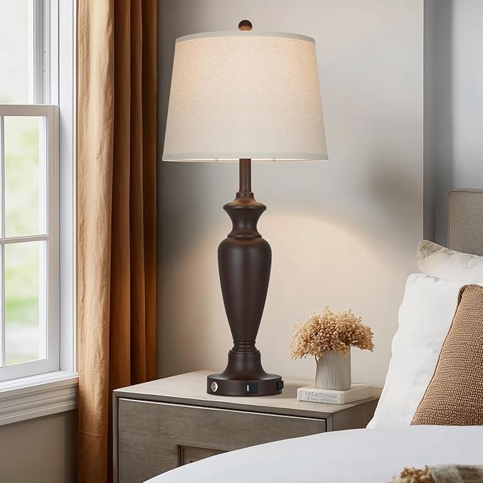 30" Tall Metal Table Lamps Set of 2, Touch Control Bedside Lamps - Image 6