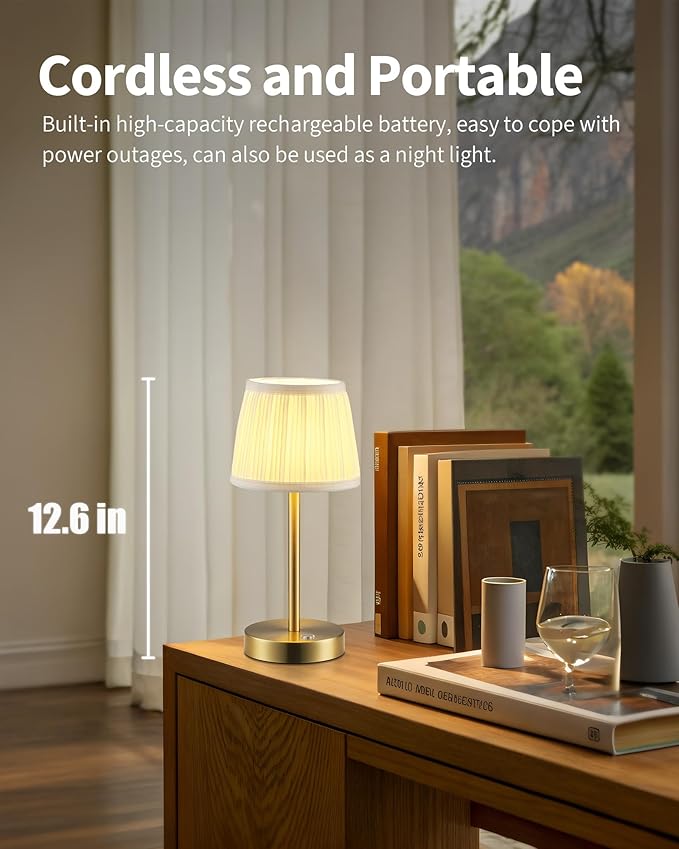 PUSU Cordless LED Gold Table Lamp, Rechargeable 4000mAh 3 Way Dimmable Bedside - Image 2