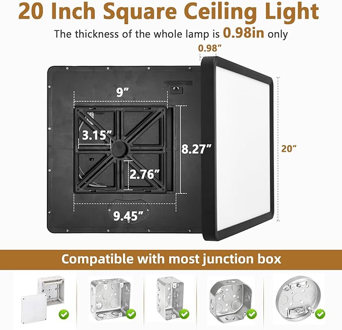 20 Inch Square LED Flush Mount Ceiling Light, 5000LM 3000K/4000K/6000K CCT - Image 4