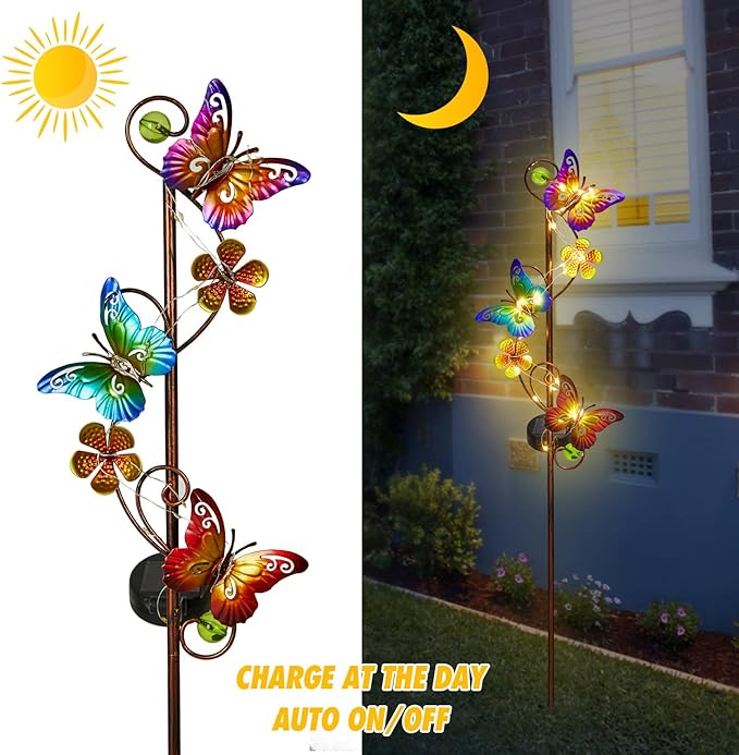 Solar Garden Lights Butterfly Garden Decor Outdoor Waterproof Metal Butterfly - Image 3