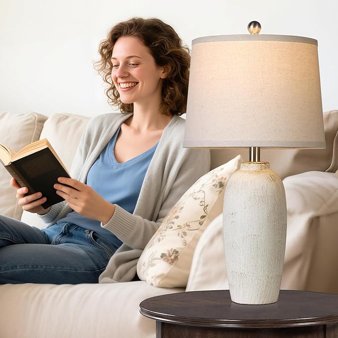 25“ Jar Table Lamps Set of 2, Ceramic Bedside Lamps - Image 9