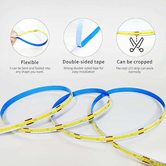 COB LED Strip Lights 6000K 65.6ft DC 24V Dimmable White Flexible LED Tape Light - Image 6