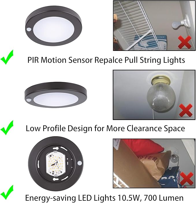 YoonLIT Flush Mount PIR Motion Sensor LED Ceiling Light, 6.2 Inch 10.5W 700 - Image 4