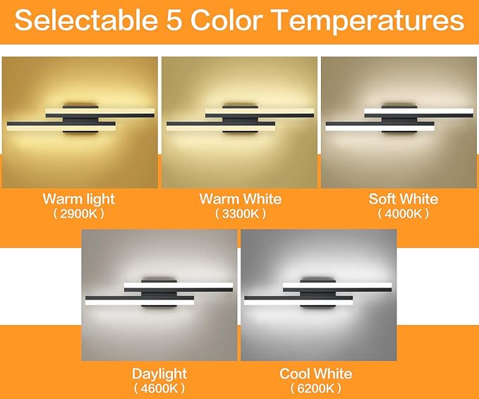 PRESDE 24 Inch LED Bathroom Vanity Light Bar, Modern Black Wall Lighting - Image 2